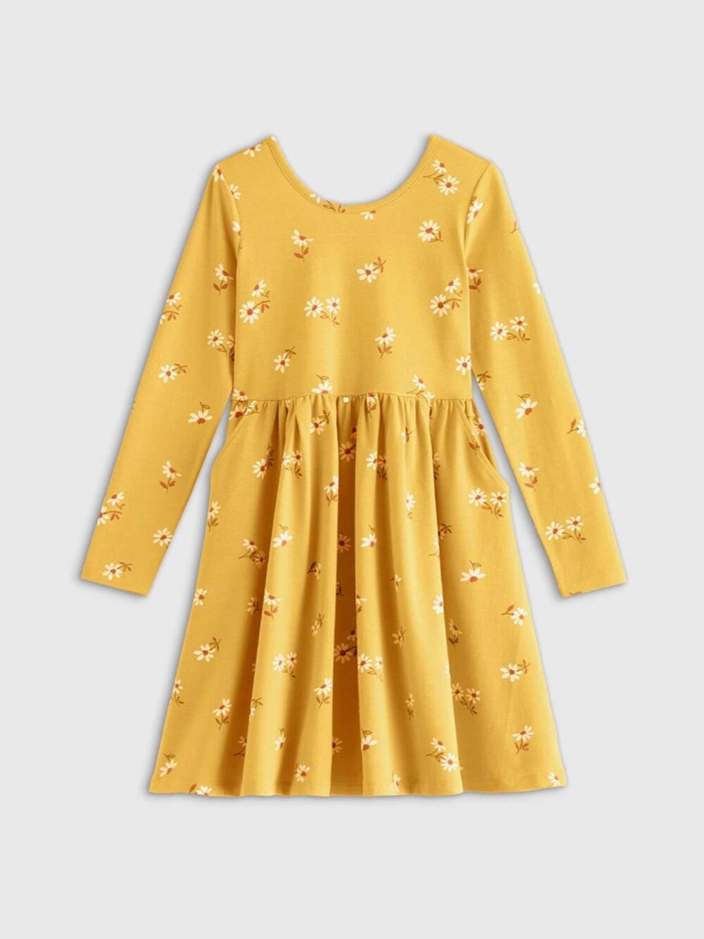 Quince Long Sleeve Skater Dress in Yellow Daisy 7